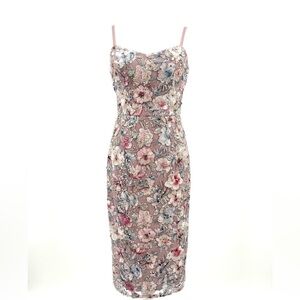 NEW WITHOUT TAGS Dress the Population Beaded/Sequined Mauve Midi Dress small
